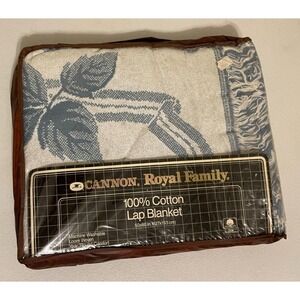Cannon Royal Family 100% Cotton Lap Throw Blanket 50" x 60" Blue Fringe NEW NOS